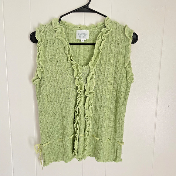 Kindred Spirit Ruffle Knit Vest M Green Silk Linen Cottagecore Fairycore Tank - Picture 1 of 10